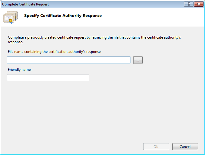 Complete Certificate Request diialog.