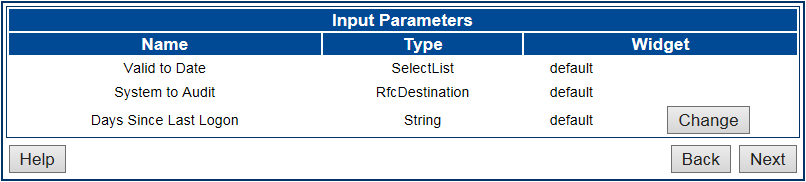 Input Parameters screen.