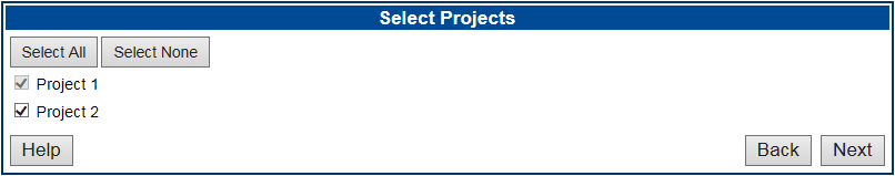 Select Projects screen.