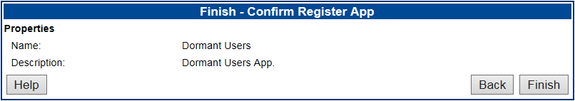 Finish - Confirm Register App screen.
