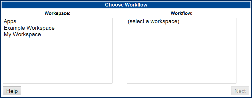 Choose Workflow screen.