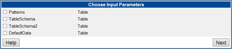 Choose Input Parameters screen.
