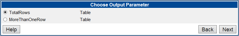 Choose Output Parameter screen.