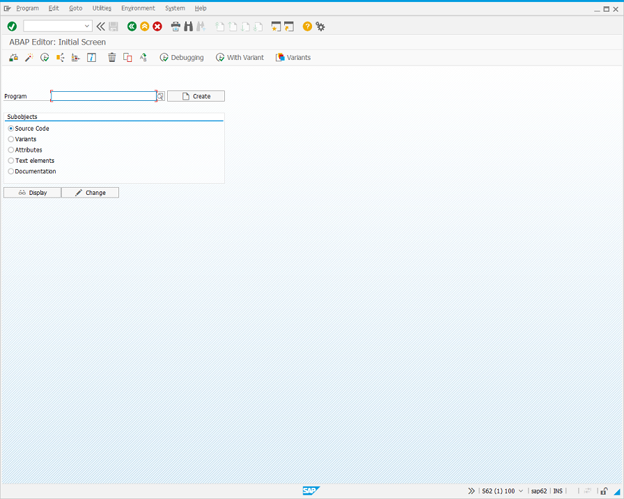 ABAP Editor: Initial Screen.