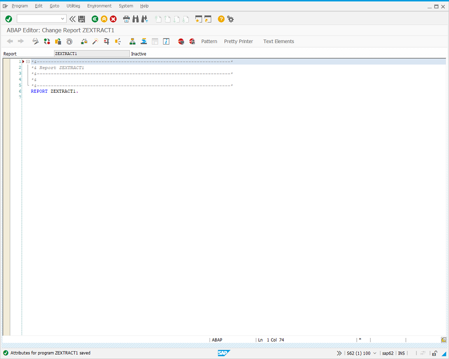 ABAP Editor: Change Report screen.